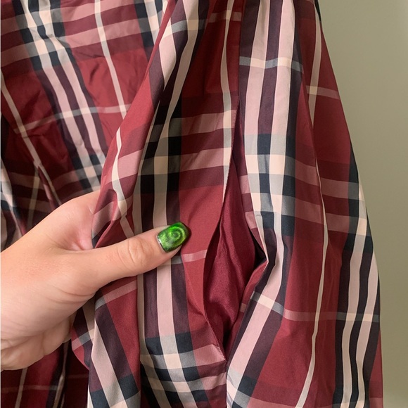 Anthropologie Maeve Maroon Tartan Plaid Puff Sleeve A-Line Mini Dress Small NWT - Picture 6 of 9